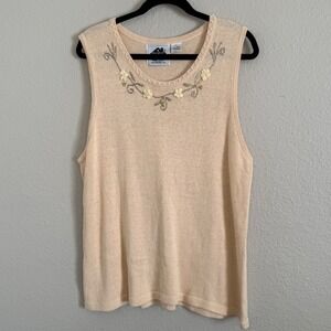 Storybook Knits 2X Peach Beaded Floral Tank Holiday Doves Cottage Granny Cozy